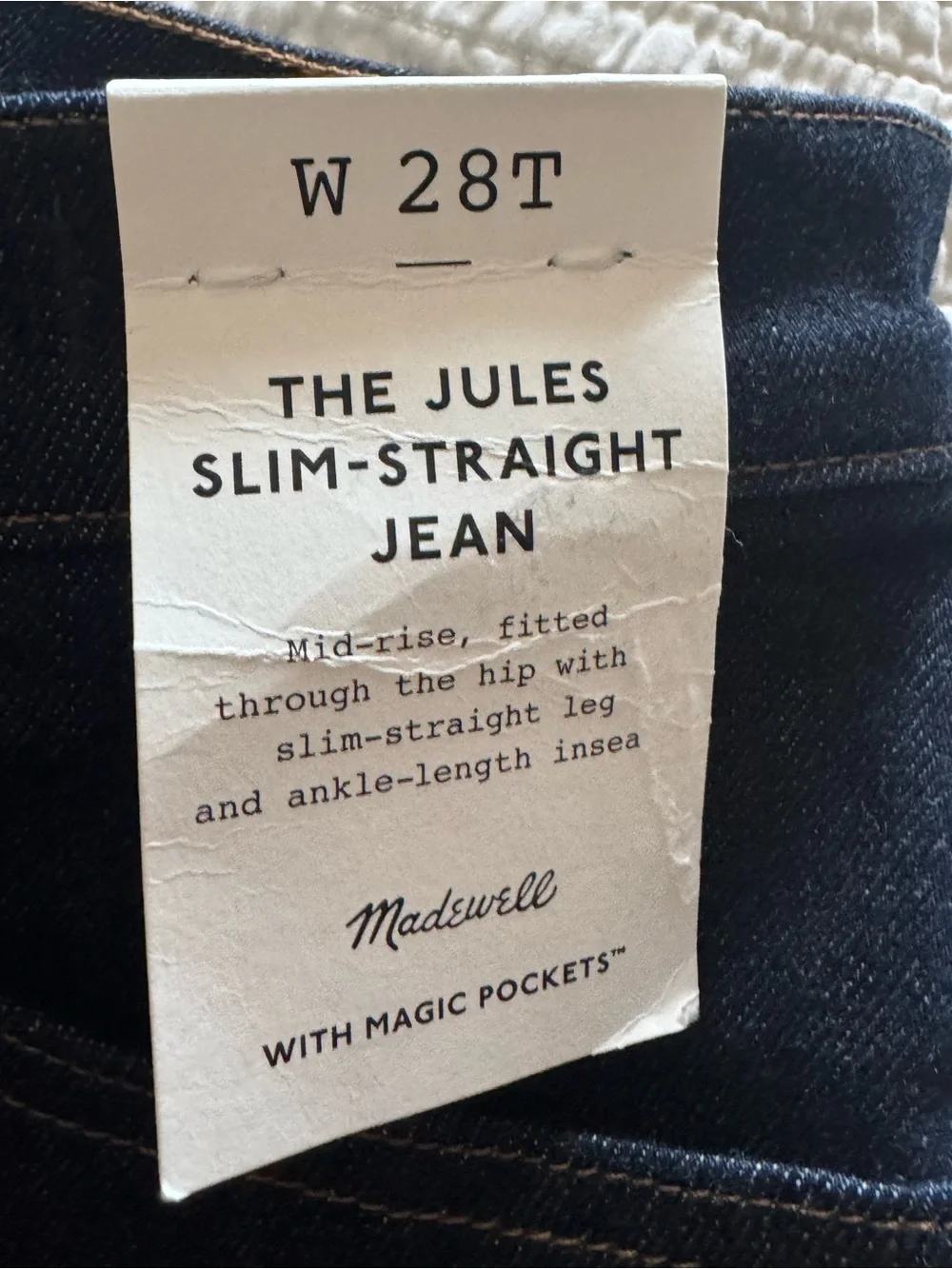 New! Madewell The Tall Jules Slim-Straight Jean Rinse Wash Comfort Stretch